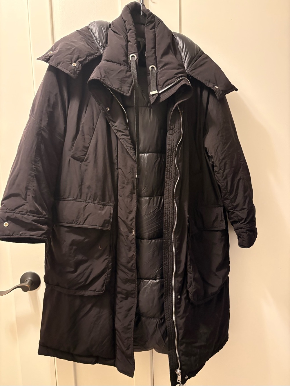 Zara Black Quilted Long Puffer Coat with Hood